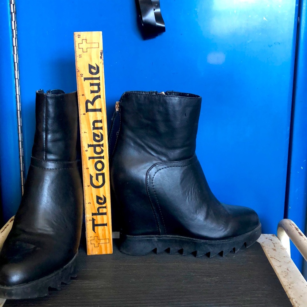 Black leather covered platform boot by DBDK fashion